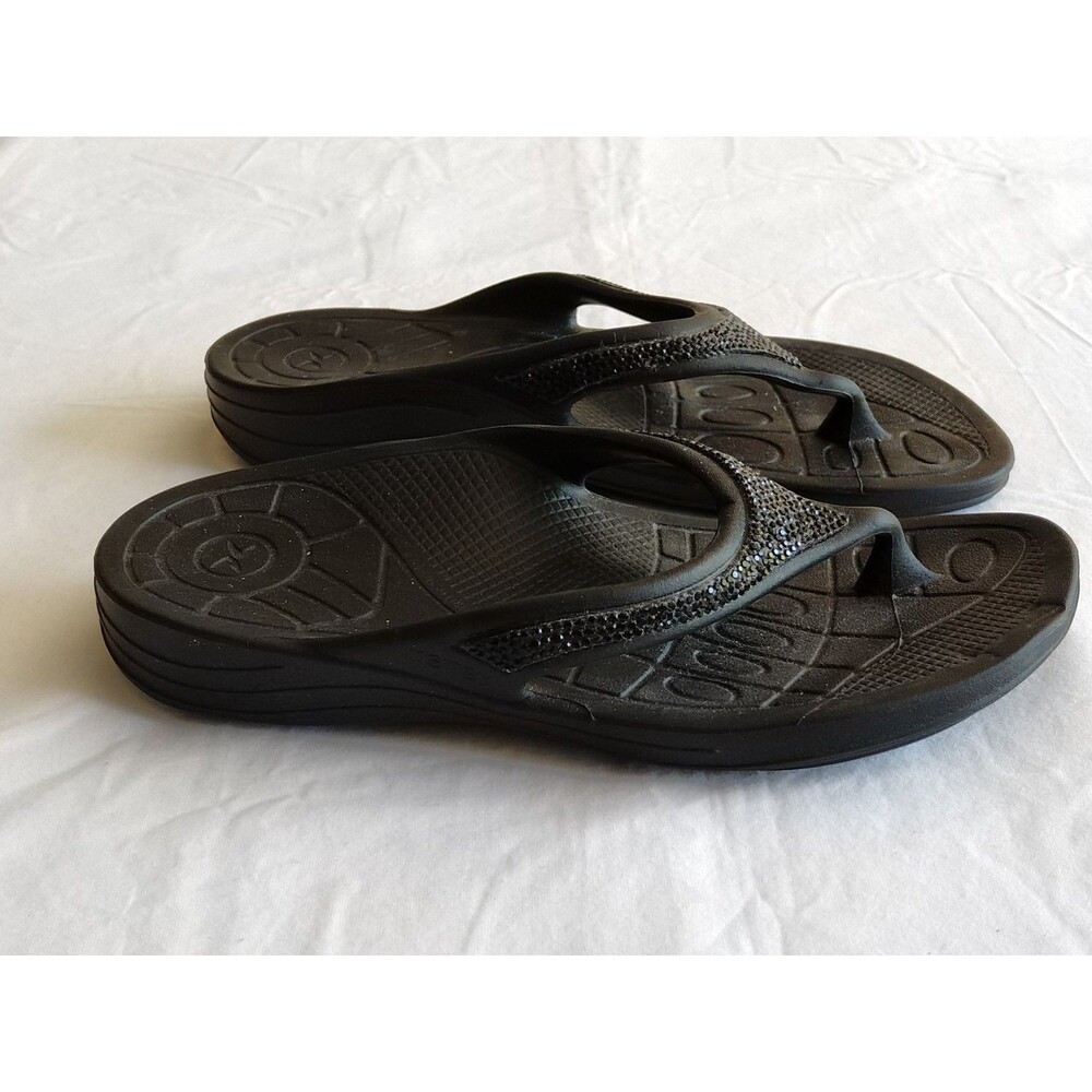 Aetrex BLACK Lynco Orthotic Flip Flop US 6 Glitter Sandals Fiji Sparkle - Picture 3 of 13